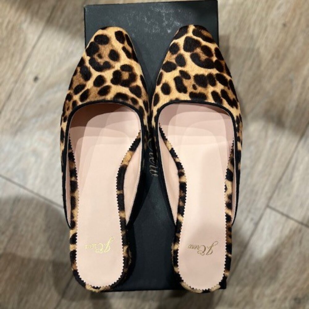J.CREW HAIRCALF SIMPLE MULE FLAT SIZE 9 IN RICH MAHOGANY